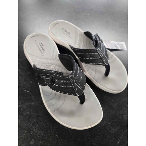 Clarks Cloudsteppers Women's 7 Black Gray Flip Flop Thong Sandals Comfort - Picture 1 of 5